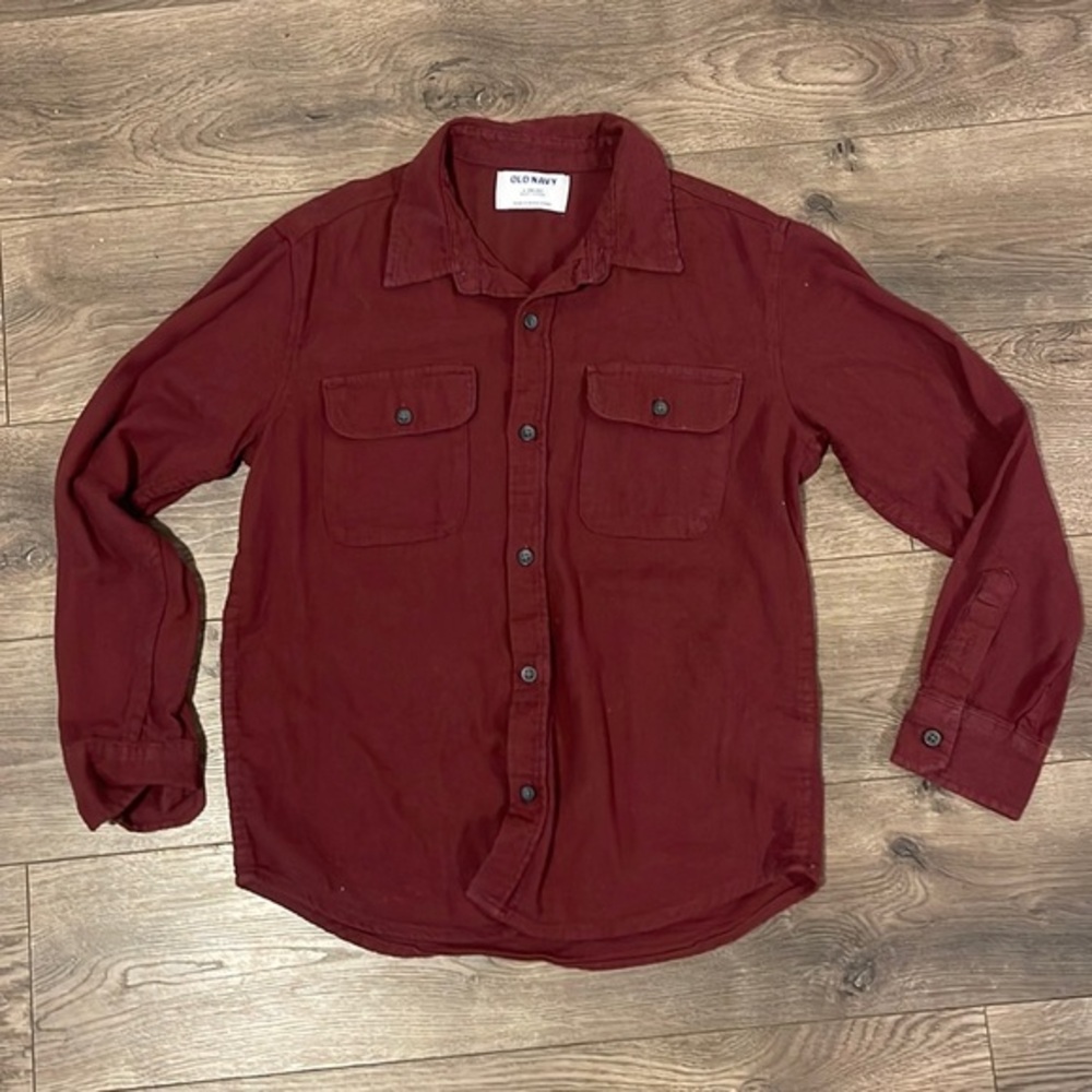 Old Navy Solid Flannel Button Down - Size Large 10/12
